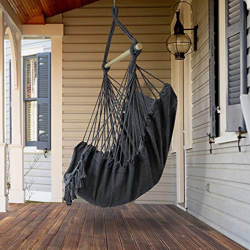 WBHome Extra Large Hammock Chair Swing with Hardware Kit, Hanging Macrame Chair Cotton Canvas, Include Carry Bag & Two Soft Seat Cushions, for Bedroom Indoor Outdoor, Max. Weight 330 Lbs (Grey)
