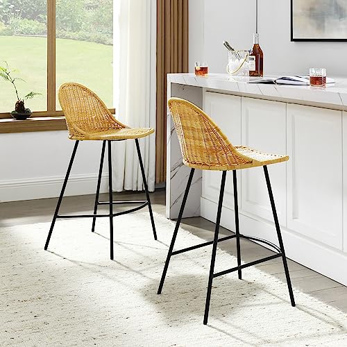 ECLYL Dining Chairs Set of 2, Woven Rattan Chair, Rattan Counter Stools with Backs for Kitchen Counter, Dining Room, Coffee Bar