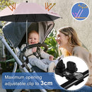 Baby Stroller Umbrella 360° UV Protection Pram Umbrella Universal Baby Stroller Parasol with Adjustable Clamp and Flexible Arm Waterproof Baby Carriages Umbrella for Bike Wheelchair Beach Chair sw (85cm pink)