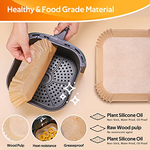 100 PCS Disposable Paper Liner for Air Fryer, Parchment Liners Disposable Large for 5-8 Qt Basket, Square Baking Paper-Liners for Baking Roasting Microwave