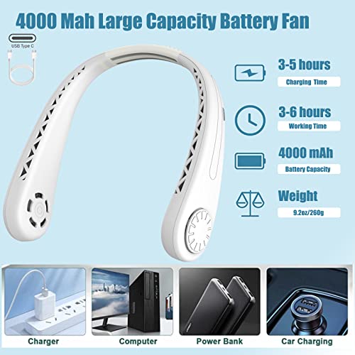 Portable Neck Fan, Hands Free Bladeless Fan, Hanging Personal Fan,3 Speeds, Super Quiet Less Than 25 Decibels, USB-C Rechargeable Neck Fan for Outdoor Indoor