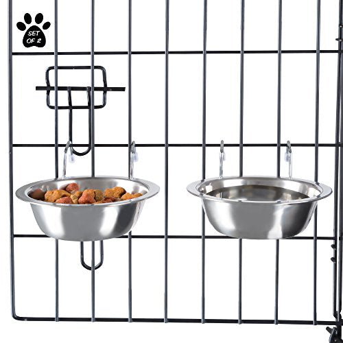 Petmaker Set of 2 Stainless-Steel Dog Bowls - Cage, Kennel, and Crate Dog Bowls Hanging for Food and Water - 8oz Each and Dishwasher Safe by