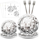 96 Pieces 70's Disco Party Tableware Set 70s Disco Birthday Party Supplies Silver Disco Ball Party Paper Plates Cocktail Napkins Forks for 24 Guests 80s 90s Dance Hip Hop Baby Shower Party Decorations