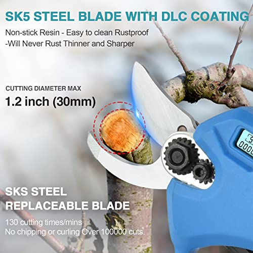 Electric Pruning Shears, 30mm(1.2 inch) Cutting Diameter, 2 Pack 2.0Ah Lithium-ion Battery Powered Professional Cordless Brushless Pruning for Tree Branch, SK5 Blades