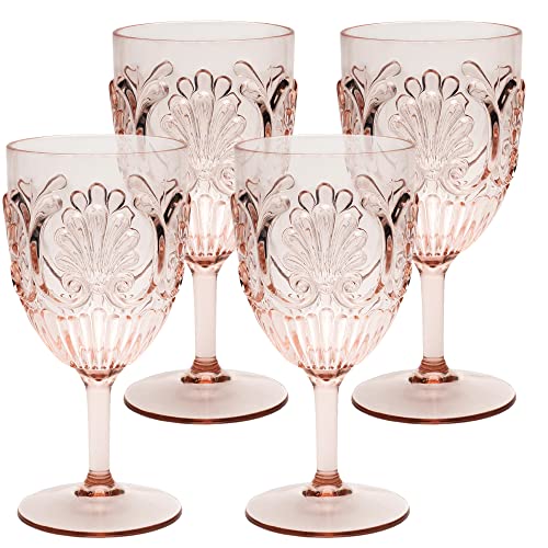KOMOREBI Shatterproof Acrylic Wine Glasses - Unbreakable Plastic Goblets, BPA-Free & Drop-Proof Glassware - Elegant Drinkware for Indoor & Outdoor Use - 14oz, Set of 4 (Pale Pink)