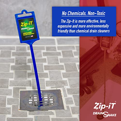 Zip-It Hair Clog Removal 25-inch Overall Length Drain Snake Cleaner (3-Pack) – Red White & Blue Edition – Unclog Your Sink, Shower, & Tub In Seconds – Non-toxic, Made in the USA