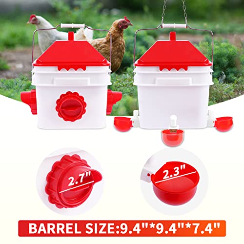 10 Pounds Chicken Feeder and 2 Gallon Chicken Waterer ，High-Capacity Hanging Chicken Feeder and Waterer Set for up to 15 Chicks/10 Adult Chickens（Red）