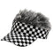 Malaxlx Unisex Checkered Print Sun Visors Hat with Grey Fake Spiked Hair Novelty Wig Adjustable Baseball Cap Golf Hat