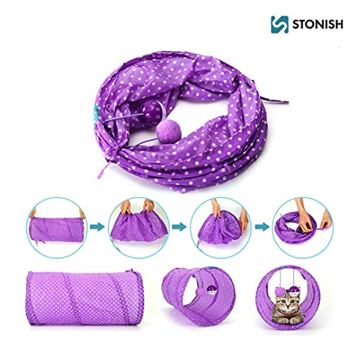 STONISH 29 Pcs Cat Toys Kitten Toys Assorted, Variety Catnip Toy Set Including 2 Way Tunnel, Feather And Teaser, Fish, Cotton And Feather Mice, Rugby Toy, Tumbler And Suction Cup Mouse Toy, Storage Bag