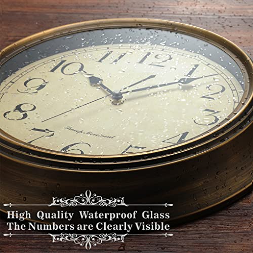 Plumeet Retro Wall Clock, 13'' Non Ticking Classic Silent Metal Wall Clocks Decorative Kitchen Living Room Bedroom, Arabic Numerals, Battery Operated (13'', Brown)