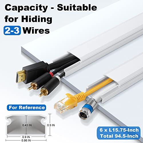 ZhiYo Cord Cover Wall Kit, 94.5in Cord Hider Wall Mounted TV, Wire Covers for Cords, Paintable Wire Hiders for TV On Wall, TV Cable Hider Wall Kit, Wall Cord Concealer, 6 x L15.7in W0.98 H0.5in, White