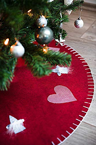 Heitmann Deco Round Felt Tree Blanket – Protection Against Pine Needles – Christmas Tree Underlay with Christmas Motif – Red