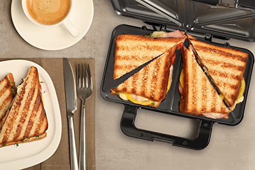 Bestron XL Sandwich Maker, Non-Stick Sandwich Toaster for 2 Sandwiches, Includes Automatic Temperature Control & Readiness Indicator, 900 Watt, Titanium Grey