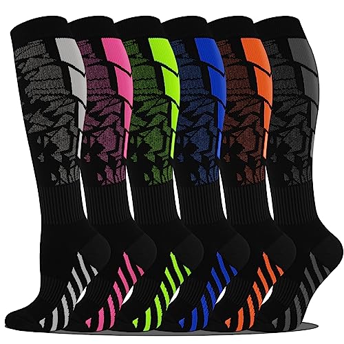 6 Pairs Compression Socks for Women&Men-20-30mmhg Best for Circulation,Pregnancy,Media,Nurse,Running,Travel(Multicoloured 111a Large-X-Large)