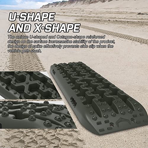 Recovery Tracks with Bag 2 Pair Recovery Boards for Automotive Tires and Wheels Sand Mud Snow 10Ton Stand 4wd Tracks for Offroad Car SUV Truck Gen 3.0 Olive Green