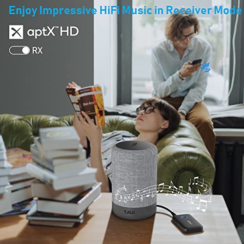 YMOO Bluetooth 5.3 Transmitter Receiver for TV to 2 Wireless Headphones, 3.5mm Jack AUX Adapter for Airplane, 22h Long Range AptX Low Latency for Speaker/Phone/Tablet/PC/Gym/Home Stereo (Black)