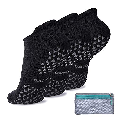 Hylaea Unisex Non-Slip Socks for Women & Men with Grips, Ideal for Yoga, Pilates, Barre, Hospital, Dance, Workout | Cushioned, Non-Skid Slipper Socks, unisex mens, 3 Pairs Black, L/XL (Men 9.5-13 / Women 10.5-14)