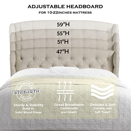 Rosevera Givanna Adjustable Heigh Headboard with Linen Upholstery and Button Tufting for Bedroom, King, Beige