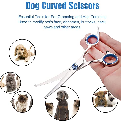 Curved Dog Grooming Scissors with Safety Round Tips, Light Weight Professional Pet Grooming Shears Stainless Steel for Dogs Cats Pets