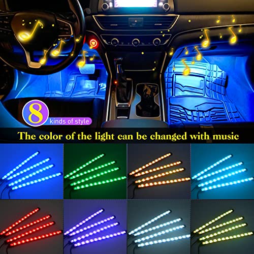 Nilight 4PCS 48 LEDs USB Interior Lights DC 5V Multicolor Music Car Strip Light Under Dash Lighting Kit with Sound Active Function and Wireless Remote Control (TR-12)