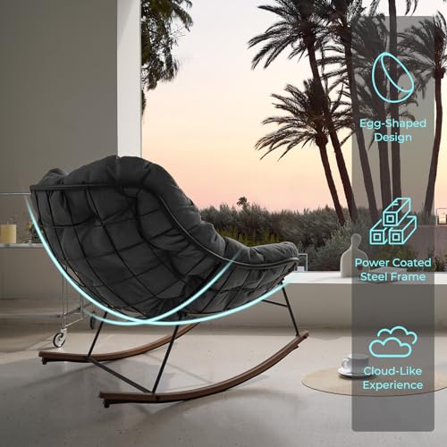 Grand patio Indoor & Outdoor, Royal Rocking Chair, Padded Cushion Rocker Recliner Chair Outdoor for Front Porch, Garden, Patio, Backyard, Grey