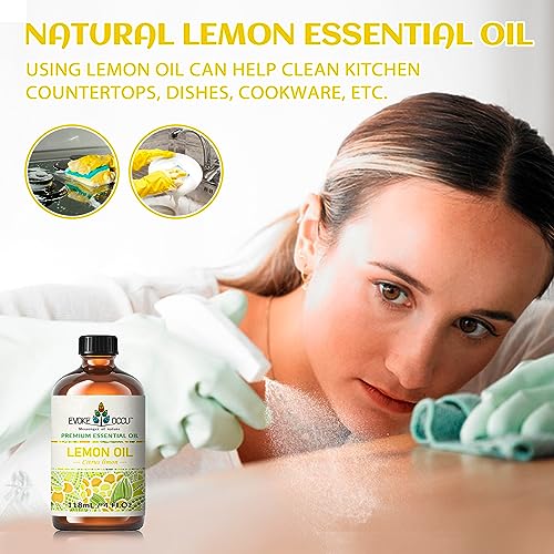 Lemon Essential Oil 4 Oz, Pure Lemon Oil for Home Diffuser Massage House Cleansing- 4 FL Oz