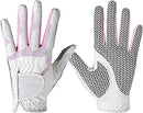 Fashion Golf Gloves, Women's Ladies Girls All Weather Leather Golf Gloves with Non-Slip Grip, Soft, Breathable, Wear-Resistant, A Pair/2 Pack for Left & Right Hand Golf Rain Gloves, womens, Pink-White, 19 (Middle Finger Length 2.95")