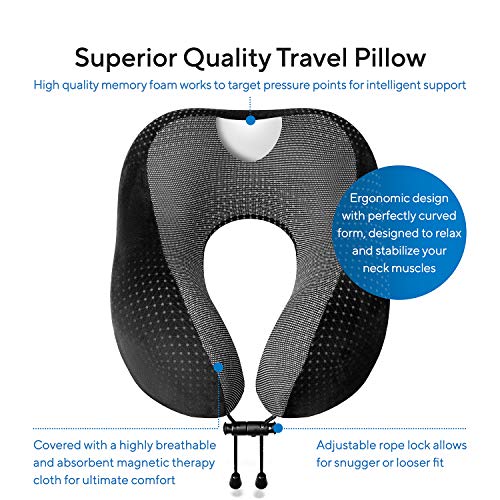 Proglobe Travel Blanket Luxury Travel Set - Ergonomic Airplane Neck Pillow 100% Pure Memory Foam and Super Soft Fleece Blanket - Premium 3D Sleep Mask & Earplugs - Ultimate 4-in-1 Travel Kit Black