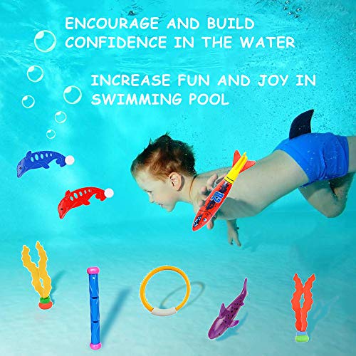 ZCOINS 30pcs Diving Pool Toys Underwater Swimming Pool Game Kit Diving Rings, Diving Sticks, Diving Fish, Diving Sharks, Diving Seaweeds, and Diving Gems Under Water Games