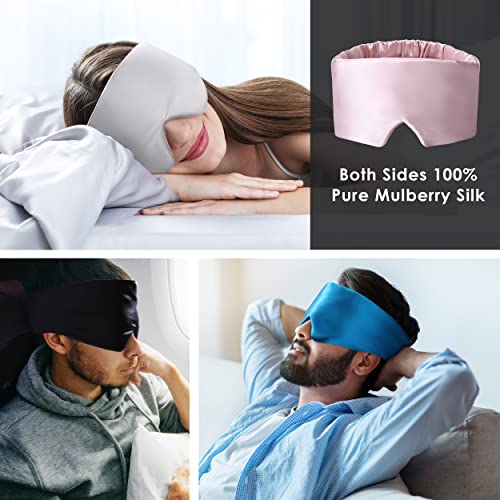 FRESHME Mulberry Silk Sleep Mask 100% Pure Silk Comfortable Blocks Light Eye Masks Blindfold with Adjustable Elastic Strap, No Eye Pressure Soft Eye Shade Cover for Night Sleep Travel Nap Yoga