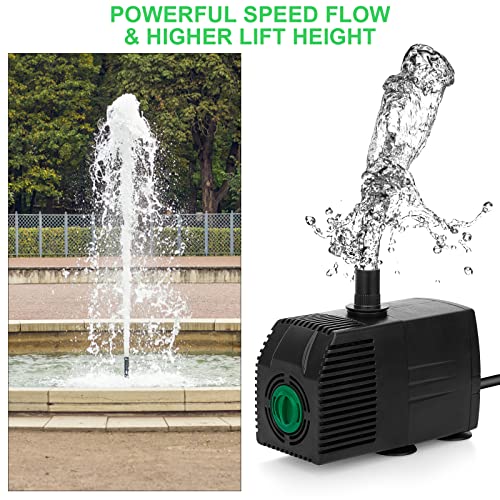 BARST 2500L/H Submersible Water Pump with Sponge Filter, Pond 5m Power Cord for Aquarium, Fountains, Fish Tank, Feature 4 Strong Suction Cups&4 Nozzles, 45W Black