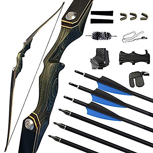 ZSHJGJR 60 Inch Take Down Longbow and Arrow Set American Hunting Longbow Wooden Bow 25-60lbs Right/Left Handed with Carbon Arrows Accessory for Archery Target Hunting Shooting Practice (35lbs, Right Handed---Bow Set)