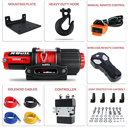 X-Bull Boat ATV UTV Winch 5000LBS/2268KG 12V Electric Winch with Synthetic Rope 15.2m Wireless Remote Car Automotive Accessories