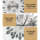 Artiss 60cm Peacock Wall Clock Large 3D Modern Crystal Luxury Round Clocks Home Decor Black Digital Room Alarm Décor Living Bedroom Vintage Retro Metal Design