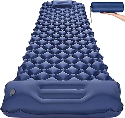 TECHVIDA Camping Outdoor Inflatable Sleeping Pad with Built-in Pump, Air Mattress with Pillow, Ultra Light and Waterproof, Suitable for Backpacking, Hiking, Travel, Adventure, Tent (Dark Blue)