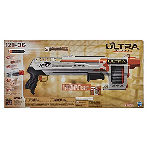 Nerf Ultra 3 Blaster - US Version - Pump-Action - 8-Dart Internal Clip - 8 Black Nerf Ultra Darts - Compatible Only with Nerf Ultra Darts - Nerf Ultra Three - Toys for Kids - E7923 - Ages 8+