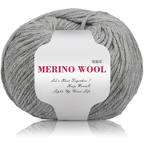 1 PCS 50g 100% Merino Wool Yarn, 6-Ply Warm and Soft Yarn for Hand Knitting and Crocheting, 140 Yards Yarn for Hand DIY Clothes, Scarves, Hats(Grey)