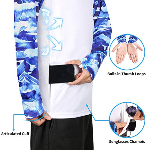 Palmyth Fishing Shirt for Men Long Sleeve Sun Protection UV UPF 50+ T-Shirts with Pocket, Largemouth Bass/Flag, X-Large