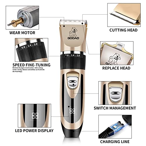 Dog Clippers , Cordless Dog Grooming Clippers for Thick Coats , Professional Dog Grooming Kit , Dog Hair Trimmer , Low Noise Dog Shaver Clippers , Quiet Pet Hair Clippers Tools for Dogs Cats