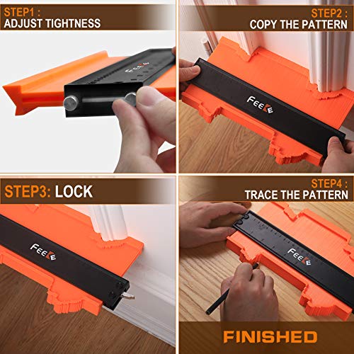 Feeke Contour Gauge (12 Inch) with Lock Profile Tool, Woodworking Tools Carpenter Tools for Men Construction Scribe Tool for Handyman DIY, Christmas Gifts for Men, Dad, Husband, Grandpa