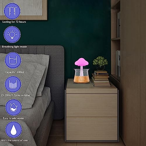 Rain Cloud Diffuser Essential Oil Diffuser Micro Humidifier with 7 Colors Led Lights Has A Timer Design Relaxing Mood Water Drop Sound for Bedroom & Large Room for Living Room Office (Wood Color)