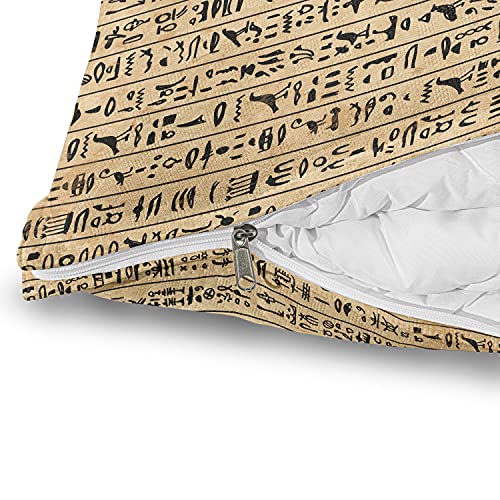 Ambesonne Egyptian Print Travel Blanket, Hieroglyphs Grunge Pattern on Stripes Archeology History Language, Pillow and Comforter Combo Two in One for Camping Dorms, 20" x 20", Sand Brown Black