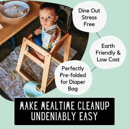 THEO'S MATS 60 Count Disposable Mats for Under High Chair - 100% Biodegradable & Compostable 47" x 29" Splat Mat Floor Covering | Baby Led Weaning Supplies for Home or Restaurants