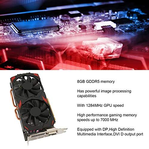 Graphics Card, RX 580 8GB GDDR5 256bit Gaming Graphics Card with 2 Cooling Fans, 16 PCI Express 3.0 Computer Graphics Card for Gaming PC, 7000MHz Core Frequency