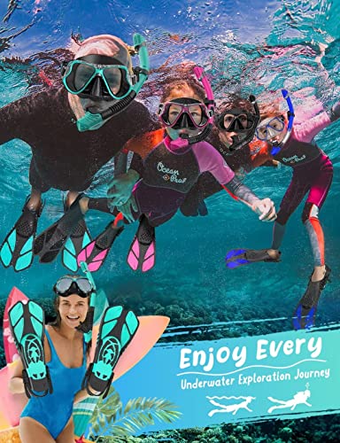 Zenoplige Mask Fins Snorkel Set Adults Men Women, Swim Goggles 180 Panoramic View Anti-Fog Anti-Leak Dry Top Snorkel and Dive Flippers Kit with Gear Bag for Snorkeling Swimming Scuba Diving Training