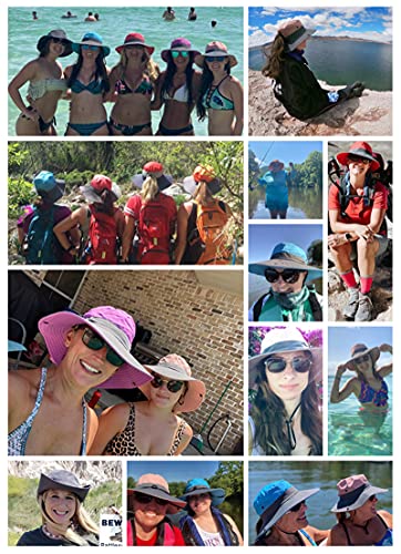 Women Outdoor Summer Sun Hat UV Protection Wide Brim Foldable Safari Fishing Cap - Red - One Size