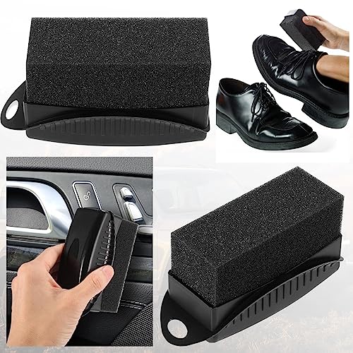 Car Polish Applicator, Tire Dressing Applicator Brush with Handle & Case, Reusable Car Waxing Sponge with Microfiber Towels Auto Tyre Cleaning Pad