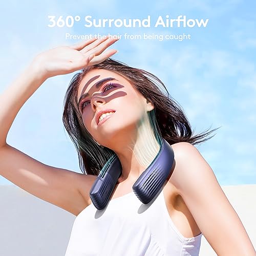 SmartDevil Neck Fan, 4000mAh Rechargeable Personal Neck Fan,Portable Wearable Bladeless Neck Fan with 360° Cooling, 3 Speeds Cooling Neck Fan for Travel, Outdoor, Working, Blue, F69