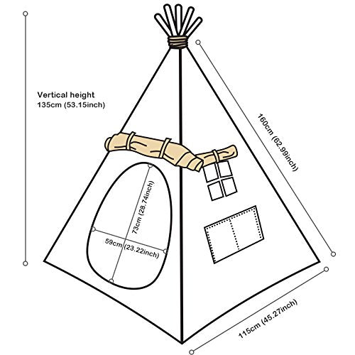 LAVIEVERT Children Playhouse Huge Indian Canvas Teepee Kids Play House with Two Windows - Comes with A Canvas Carry Bag