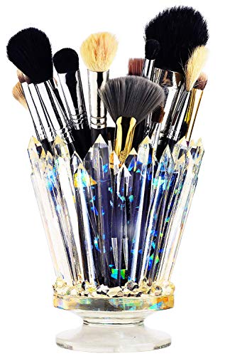 Amethyst Crystal Makeup Brush Holder Glow And Shine, Brush & Pen Holder Vanity Desk or Office Organizer Stationary Decor - Perfect Gifts For Him and Her - Iridescent